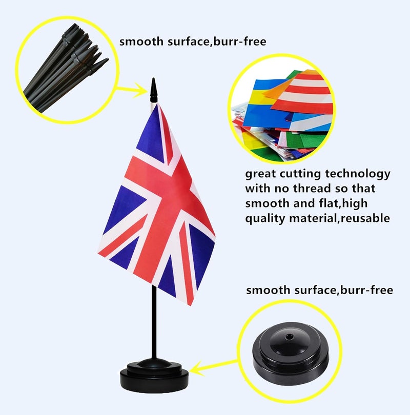 tibijoy USA American & Britain United Kingdom Desk Flags, US UK Office Table Flag, Small Mini Miniature UK and US Desktop Flag With 13" Solid Black Pole, Black Base - Image 2